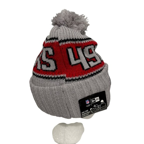 San Francisco 49ers New Era NFL Removeable Pom Knit Beanie Hat Gray Red Football - Picture 6 of 8